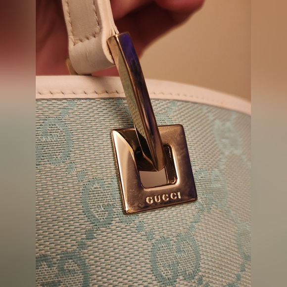 Gucci vintage mini GG canvas Bucket bag, baby blue with matching wallet - Picture 5 of 16